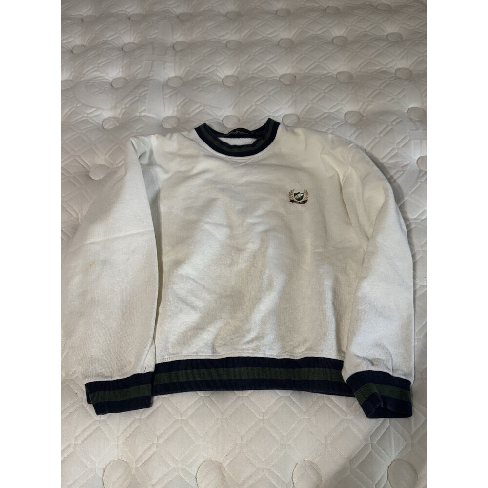 Jack Nicklaus Vintage Golf Sweatshirt Men’s Small Cream Emblem Striped Crewneck